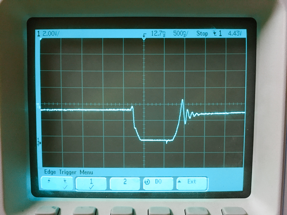 Weak ringing on the LED voltage waveform edge at about 30%
    overshoot during about 20% of the cycle time.